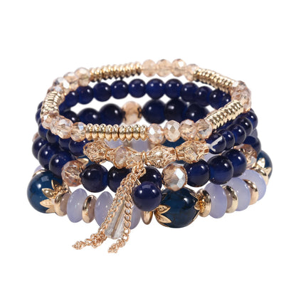 WG Multilaye Bohemian Stackable Beads Bracelet Imitation Agate Chain Tassel Colored Glass Crystal Bracelet Jewelry