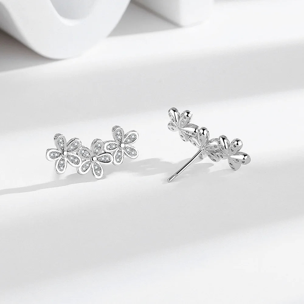 925 Sterling silver needle Earrings Fashion High Quality Jewelry Double Row Crystal Zircon Round Stud H570
