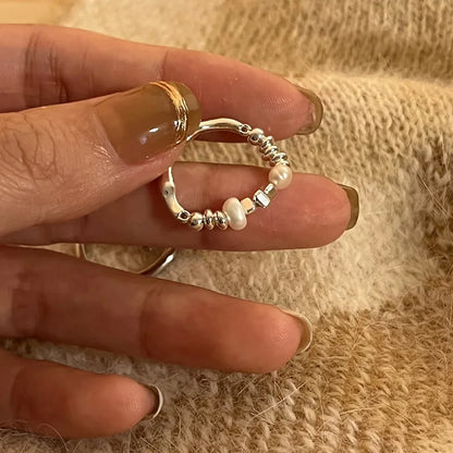 925 Sterling Silver Geometric Multilayer Round Bead Ring Female Fashion Punk Temperament Prevent Allergy Charm Jewelry