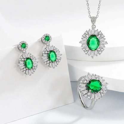 925 Sterling Silver Elegant Jewelry Sets Ring Earrings Necklace For Women Rectangle Geometry Zircon Wedding Accessories