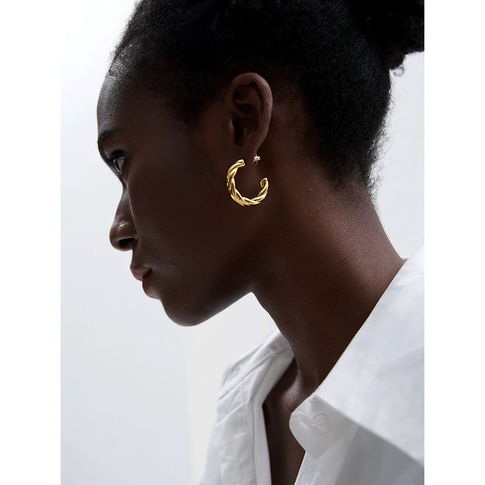 Elysium Stainless Steel C Shape Geometric Twisted Unusual Earrings Gold Silver Color Metal Women Daily Wear Jewelry High Quality