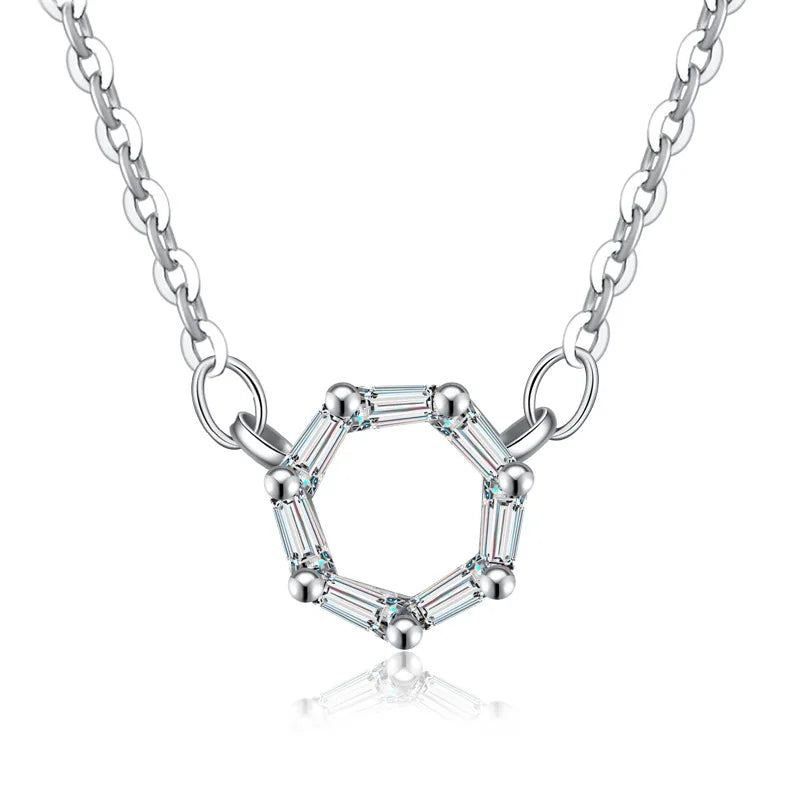 925 Sterling Silver Big Color Stone Pendant Chain Light Crystal Necklace for Women Excellent Jewelry Collarbone Chain 7355