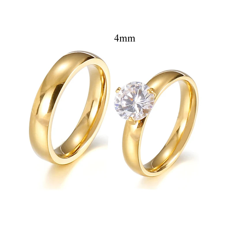 24k Gold Filled 316L Stainless Steel Jewelry Cz Diamond Wedding Rings Sets for Women Girls Ladies Engagement Statement Gifts