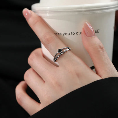 925 Sterling Silver Geometric Multilayer Round Bead Ring Female Fashion Punk Temperament Prevent Allergy Charm Jewelry
