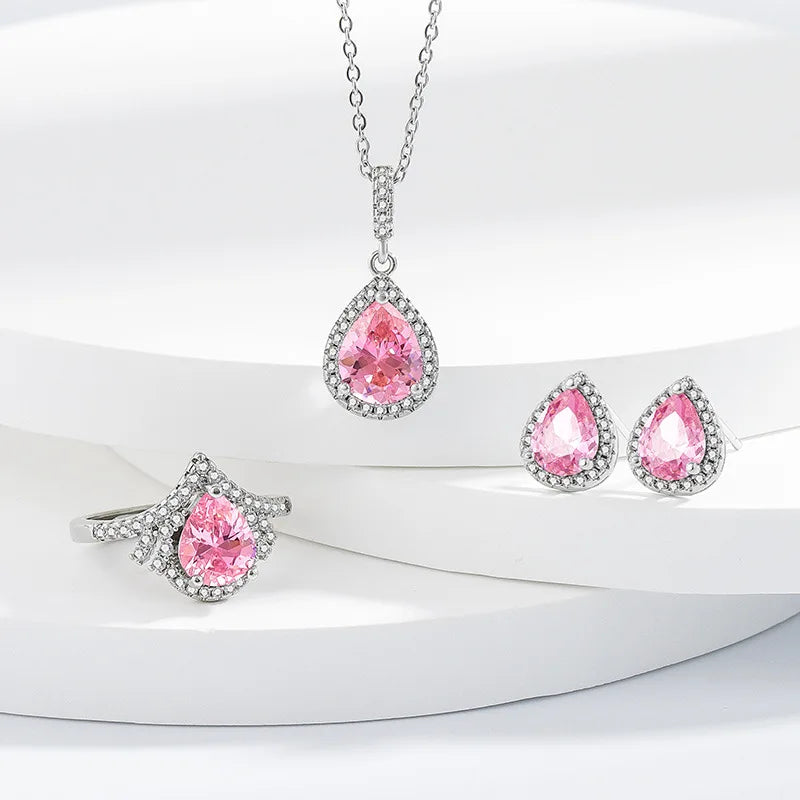 Silver 925 Women Bridal Jewelry Sets Blue Zirconia Costume Fine Jewellery Wedding Necklace Earrings Rings Bracelets Pendant Set