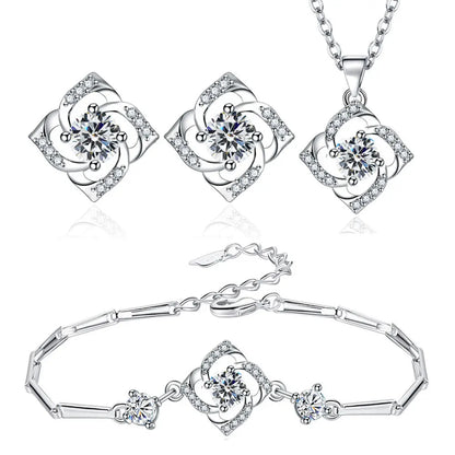 925 Sterling Silver Jewelry Sets For Women Heart Zircon Ring Earrings Necklace Wedding Bridal Elegant Christmas