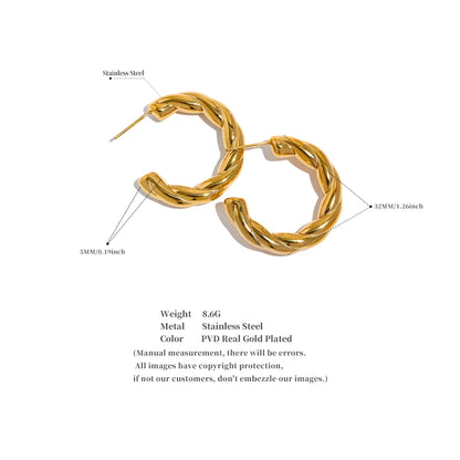 Elysium Stainless Steel C Shape Geometric Twisted Unusual Earrings Gold Silver Color Metal Women Daily Wear Jewelry High Quality