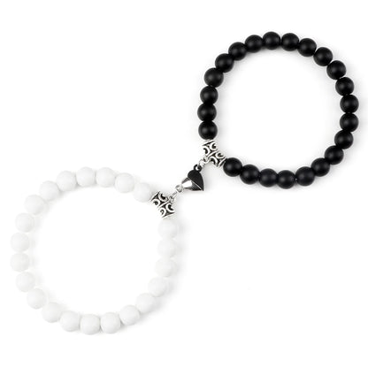 Hot Couple Yin Yang Bracelet Set Men 8mm Natural Stone Heart shape Magnet Love Braclet for Women Friendship Fashion Jewelry Gift
