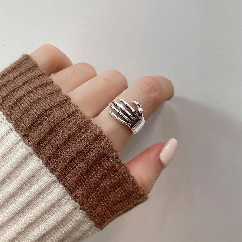 925 Sterling Silver Geometric Multilayer Round Bead Ring Female Fashion Punk Temperament Prevent Allergy Charm Jewelry
