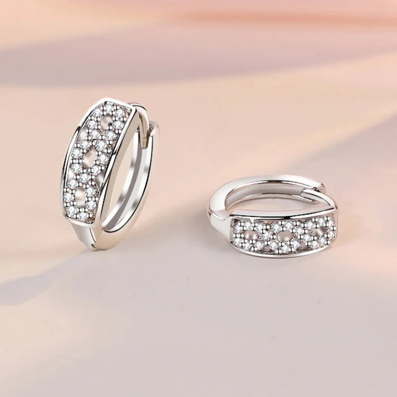 925 Sterling Silver Earrings For Women Original Charm Double Hoop Earrings Pave CZ Fine Engagement Anniversary Jewelry Gift