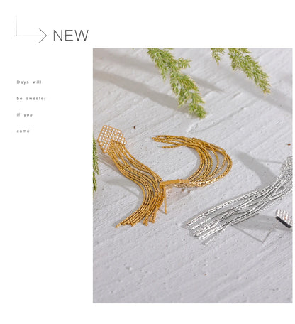 Elysium Fashion Arrow Cubic Zirconia Stainless Steel Long Tassel Drop Dangle Earrings for Women Gold Color Party Trendy Jewelry