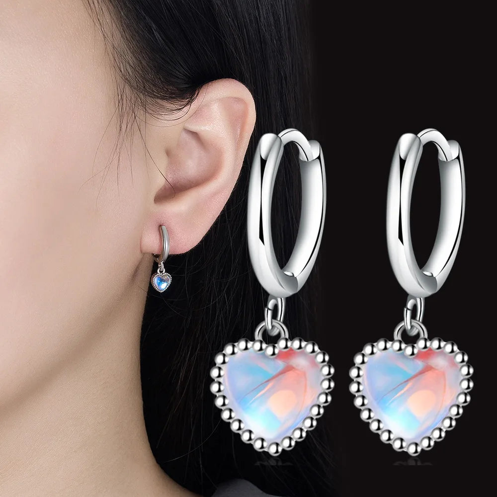 925 Sterling Silver Hoop Earrings Moon Star Dreamcatcher Colored Zircon Fine Earring Jewelry Gift For Women