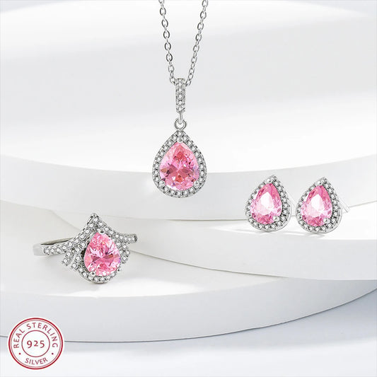 Silver 925 Women Bridal Jewelry Sets Blue Zirconia Costume Fine Jewellery Wedding Necklace Earrings Rings Bracelets Pendant Set