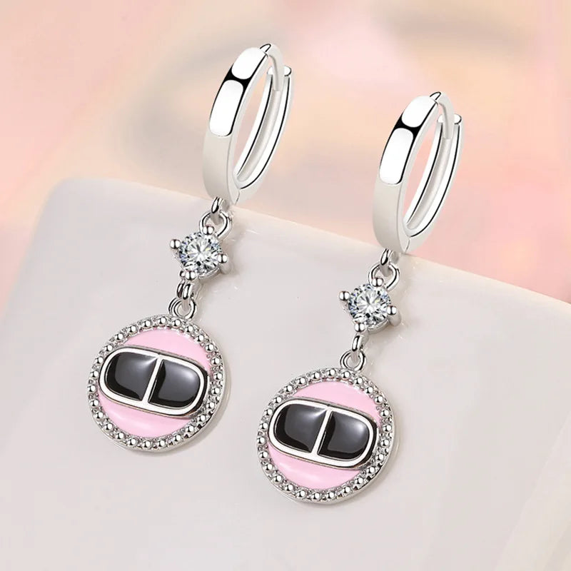 925 Sterling Silver Earrings For Women Original Charm Double Hoop Earrings Pave CZ Fine Engagement Anniversary Jewelry Gift