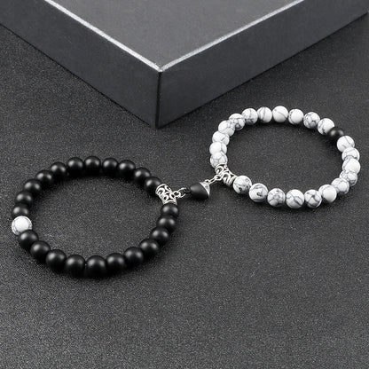 Hot Couple Yin Yang Bracelet Set Men 8mm Natural Stone Heart shape Magnet Love Braclet for Women Friendship Fashion Jewelry Gift