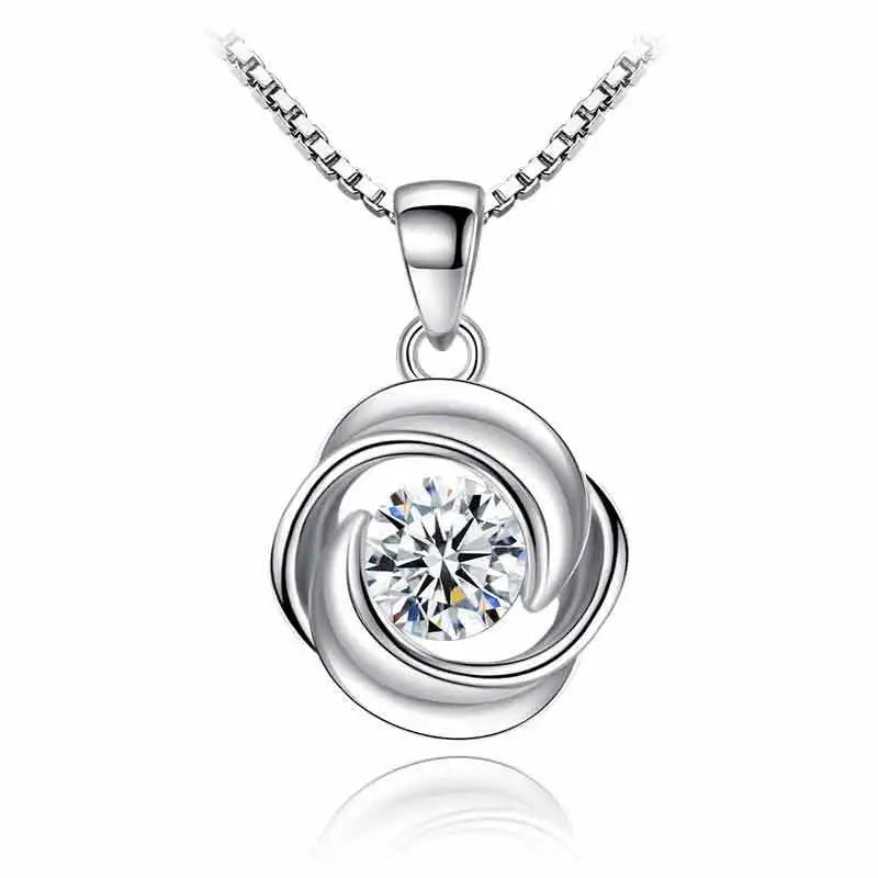 New 925 Sterling Silver Necklace For Women Round Pendent Sparkling Pave CZ Necklace Fashion Anniversary Birthday Jewelry Gifts