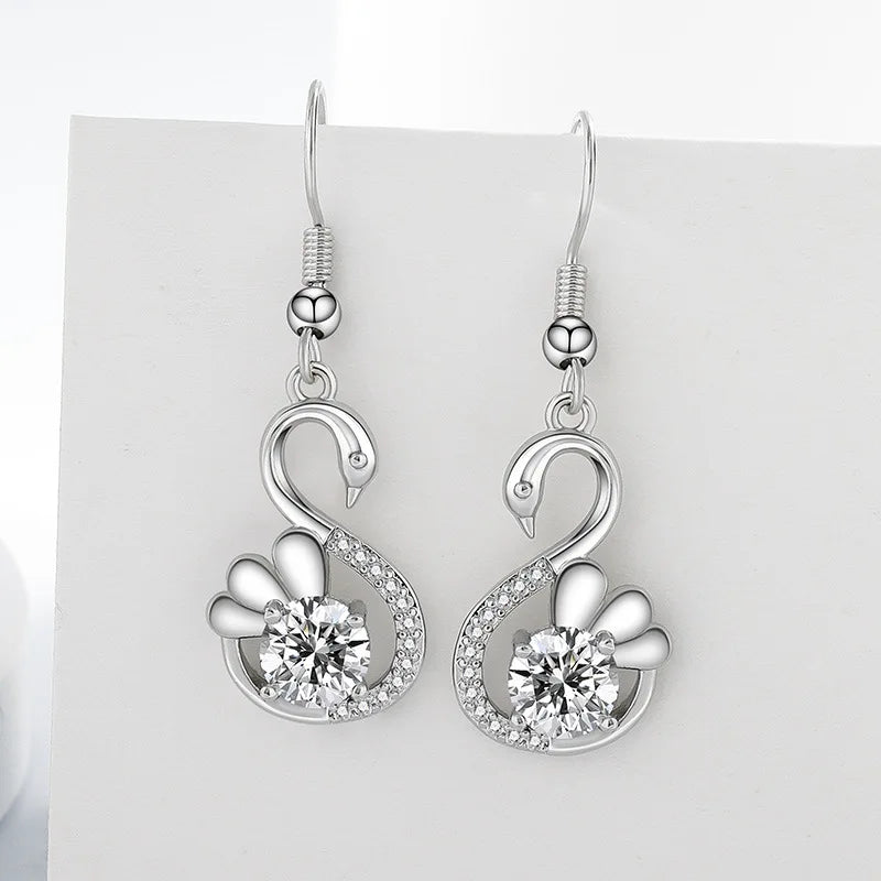 New Fashion Women Pendants Necklace Simple Geometry Square Earrings Crystal 925 Sterling Silver Color Jewelry Sets for Wedding