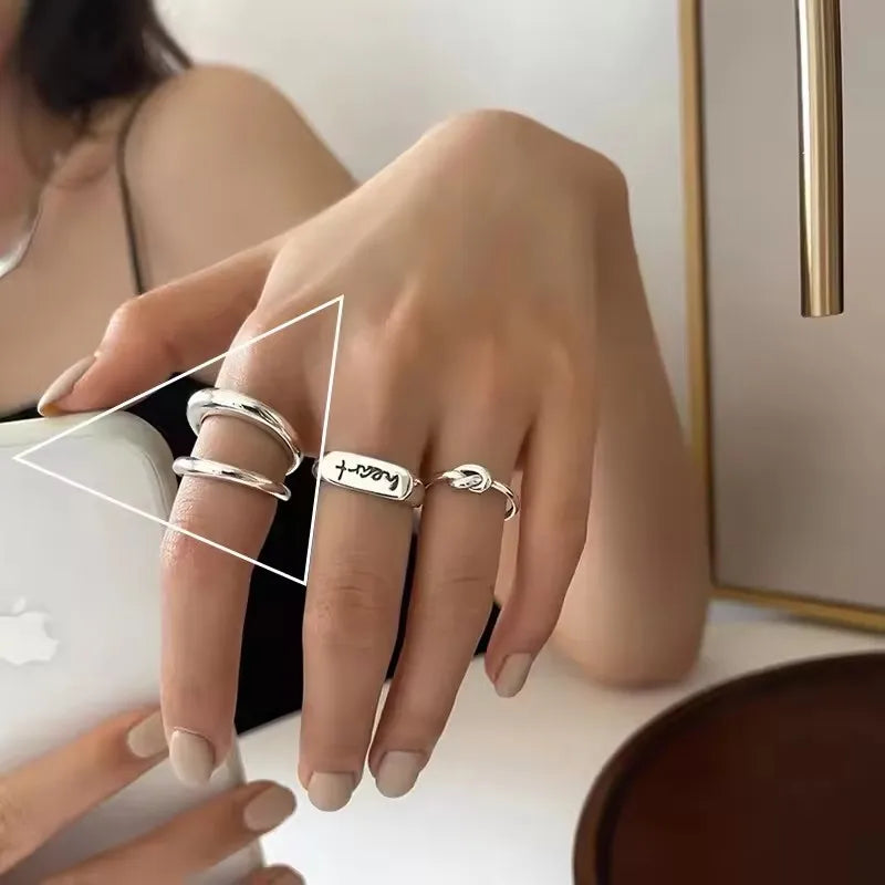 925 Sterling Silver Geometric Multilayer Round Bead Ring Female Fashion Punk Temperament Prevent Allergy Charm Jewelry