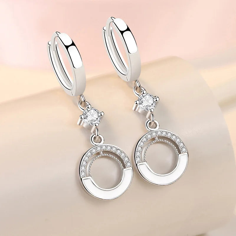 925 Sterling Silver Earrings For Women Original Charm Double Hoop Earrings Pave CZ Fine Engagement Anniversary Jewelry Gift