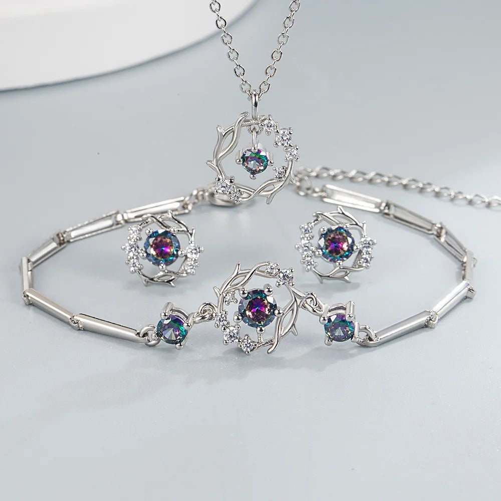 925 Sterling Silver Jewelry Sets For Women Heart Zircon Ring Earrings Necklace Wedding Bridal Elegant Christmas