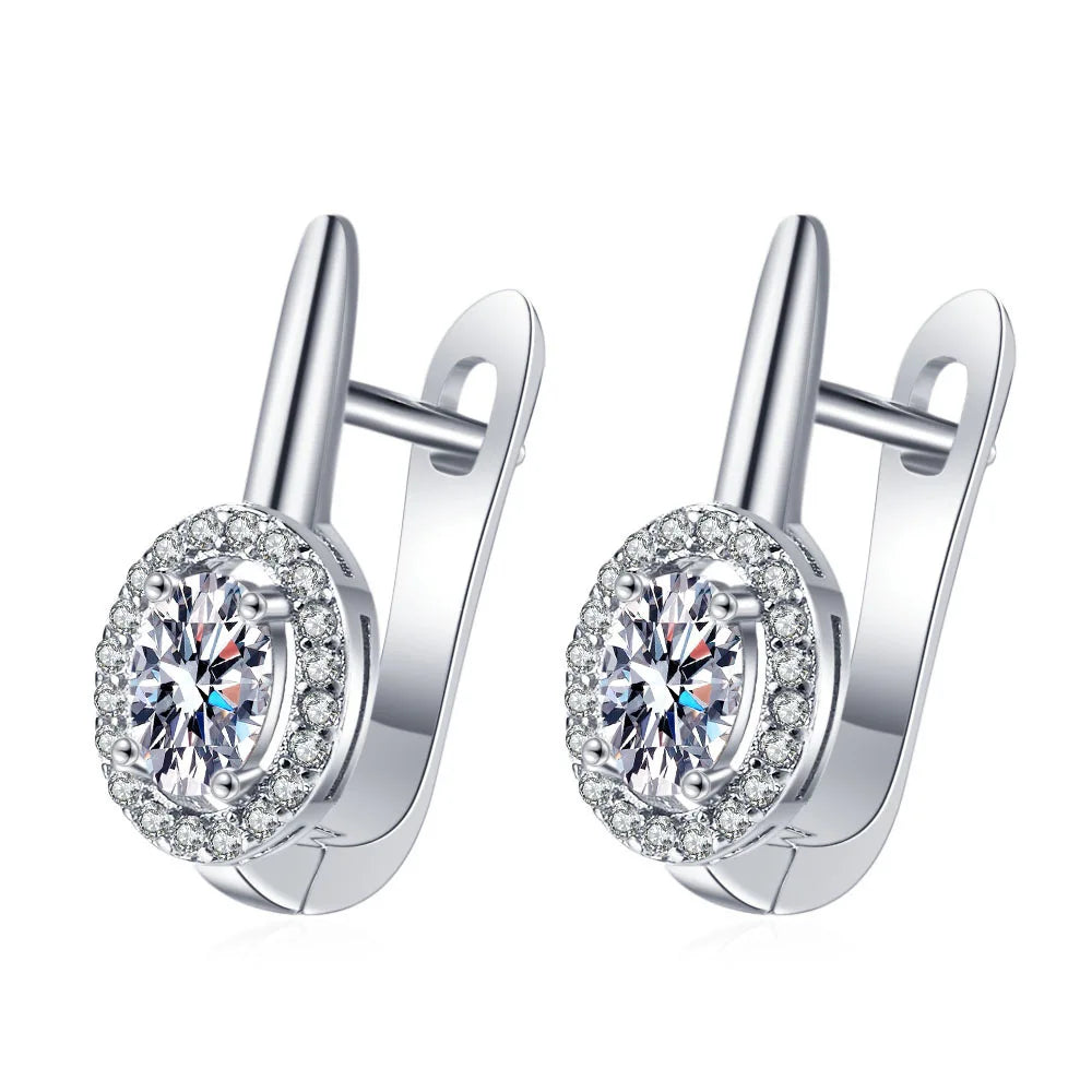 925 Silver Women Hoop Earrings Fashion Pendientes Gift For Female Girl Sparkling Pave CZ U Heart Shape Star Moon Earring E1258