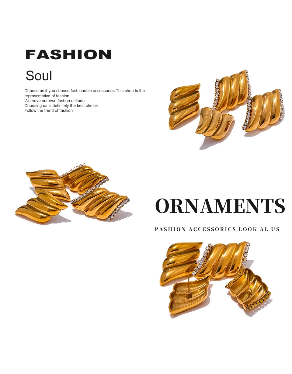 Elysium High Quality Stainless Steel Geometric CZ Stud Earrings Waterproof Zircon Personalized Metal Versatile Jewelry Gala Gift