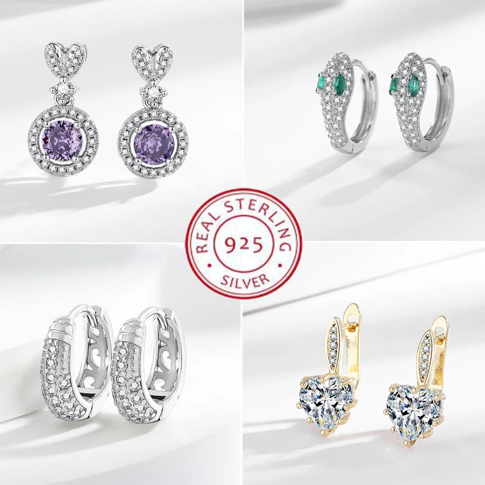 925 Sterling silver needle Earrings Fashion High Quality Jewelry Double Row Crystal Zircon Round Stud H570