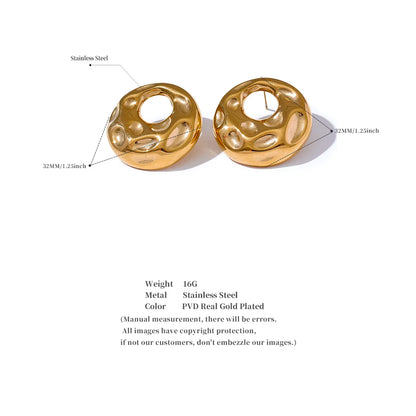 Elysium  New Hammer Stainless Steel Metal Round Hollow Stud Earrings for Women Individualistic Versatile Jewelry Waterproof Gift