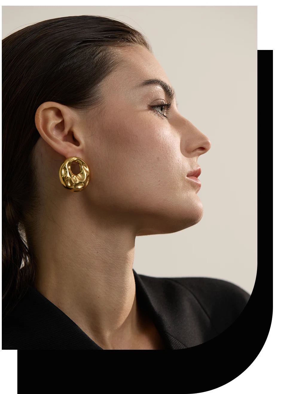 Elysium  New Hammer Stainless Steel Metal Round Hollow Stud Earrings for Women Individualistic Versatile Jewelry Waterproof Gift