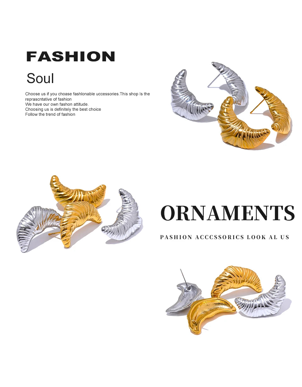 Elysium Stainless Steel Croissant Moon Stud Earrings for Women Anti Allergy Metal Charm Popular Jewelry 18K Gold PVD Plated