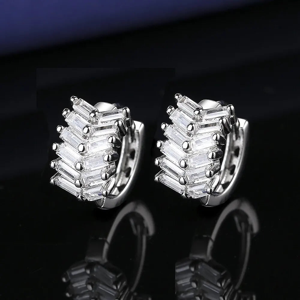 New 925 Silver Women Hoop Earrings Fashion Pendientes Gift For Female Girl Sparkling Pave CZ U Heart Shape Star Moon Earring
