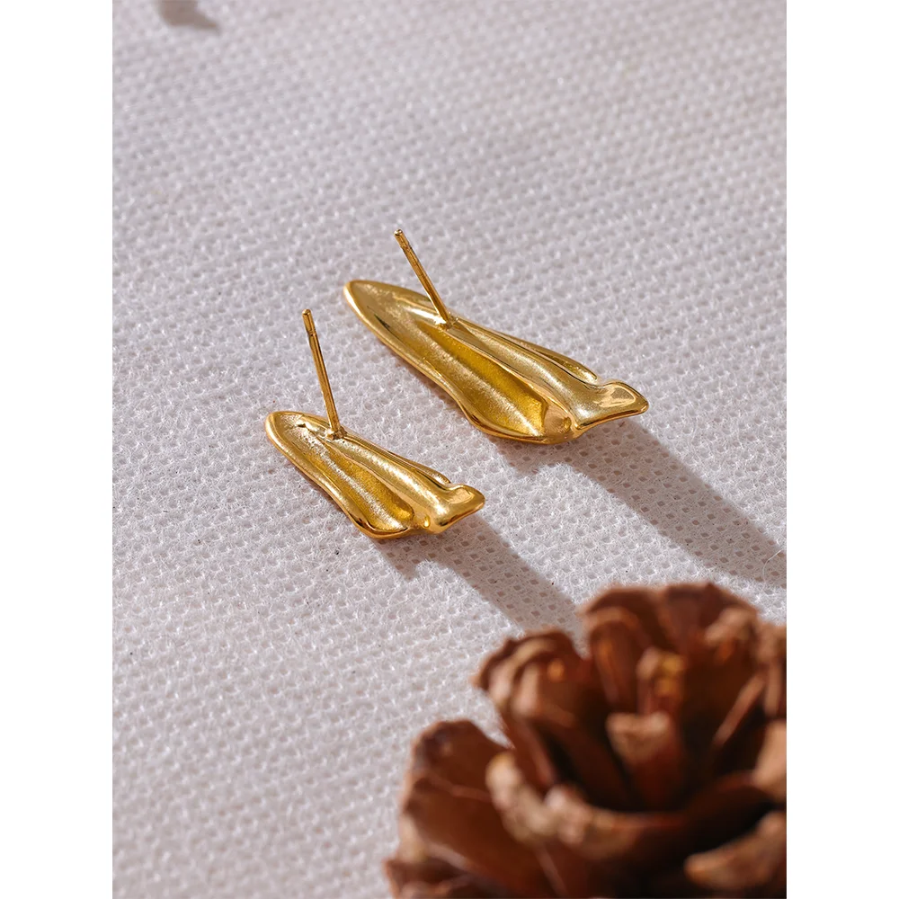 Elysium Stylish Unique Asymmetrical Geometry Metal Stud Earrings Stainless Steel Gold Color Waterproof Jewelry Bijoux