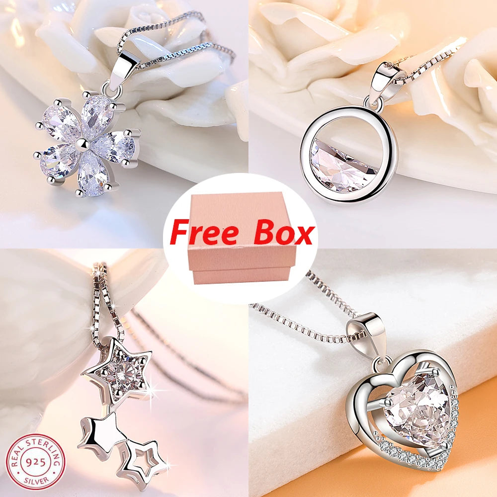 925 Sterling Silver Winter Collection Sparkling Love Necklace Fit DIY Women Fashion Original Jewelry Gift