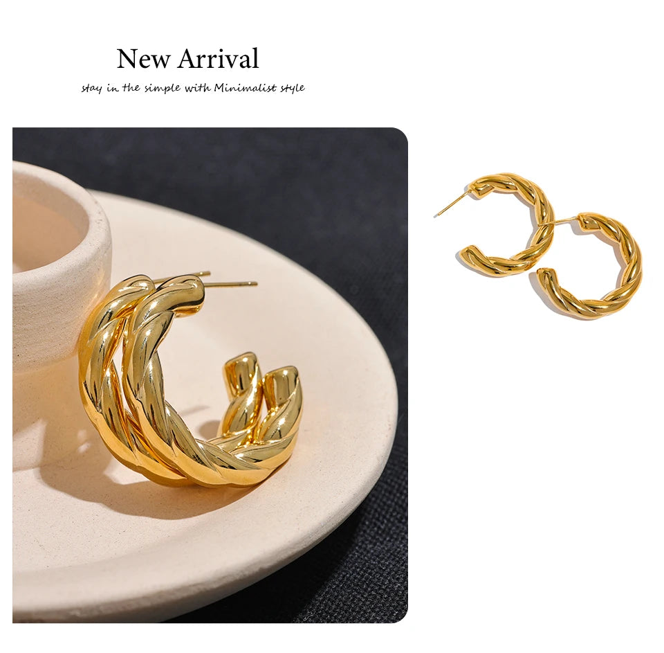 Elysium Stainless Steel C Shape Geometric Twisted Unusual Earrings Gold Silver Color Metal Women Daily Wear Jewelry High Quality