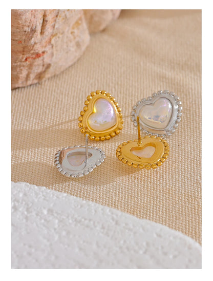 Elysium Exquisite Imitation Pearl Heart Love Daily Stud Earrings Women Water Resistant Stainless Steel Fashion Romantic Jewelry