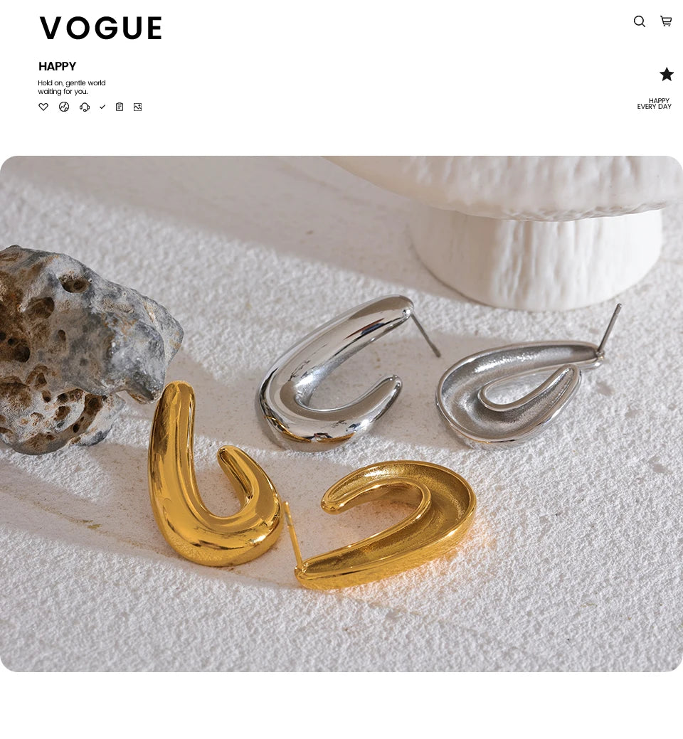 Elysium 316l Stainless Steel Geometric Textured Stud Earrings Prevent Allergy 18K PVD Plated Metal Simple Jewelry for Women Gift