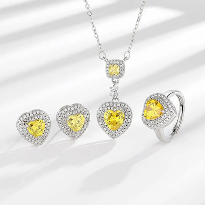 925 Sterling Silver Jewelry Sets For Women Heart Zircon Ring Earrings Necklace Wedding Bridal Elegant Christmas