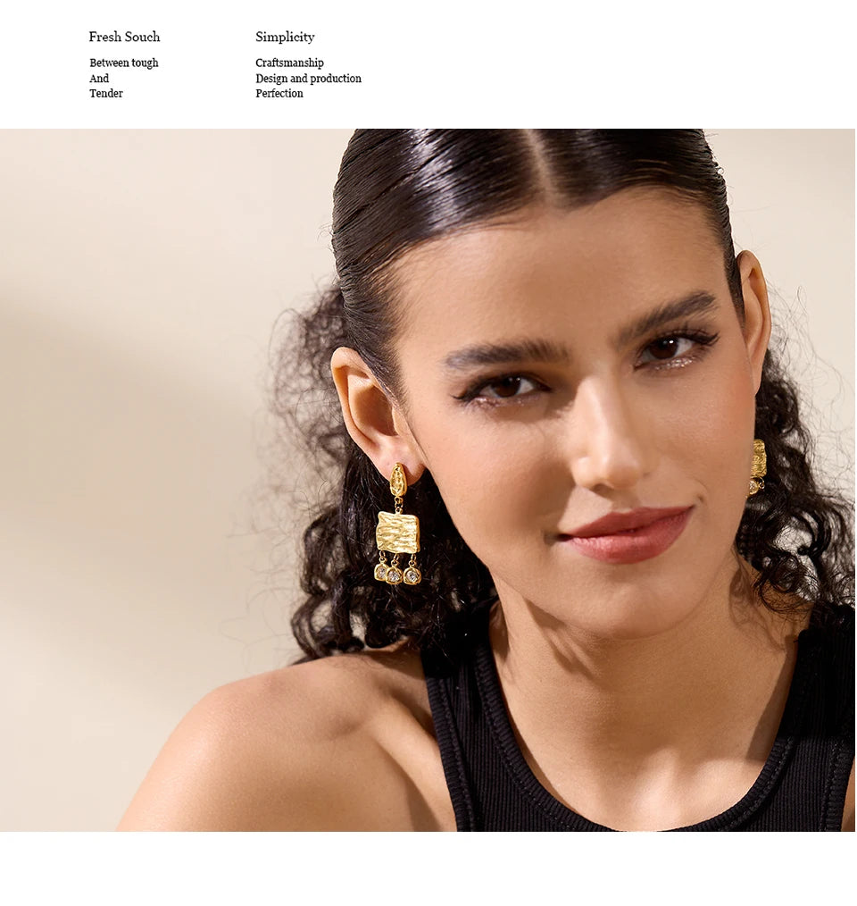 Elysium 316l Stainless Steel Square Geometric Dangle Earrings Delicate Cubic Zirconia Temperament Fashion France Jewelry Women