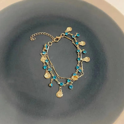 French Romantic Blue Crystal Shell Tassels Bracelet for Women Luxury Y2K Bling Bracelet Spice Girls  Exquisite Jewelry Gift