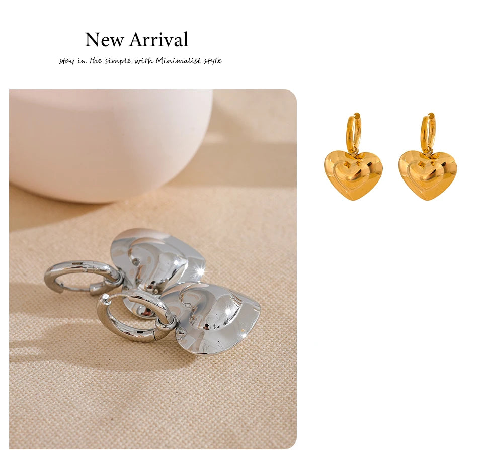 Elysium Exquisite Hollow Smooth Stereoscopic Heart Love Drop Dangle Daily Hoop Earrings Waterproof Stainless Steel Jewelry Women