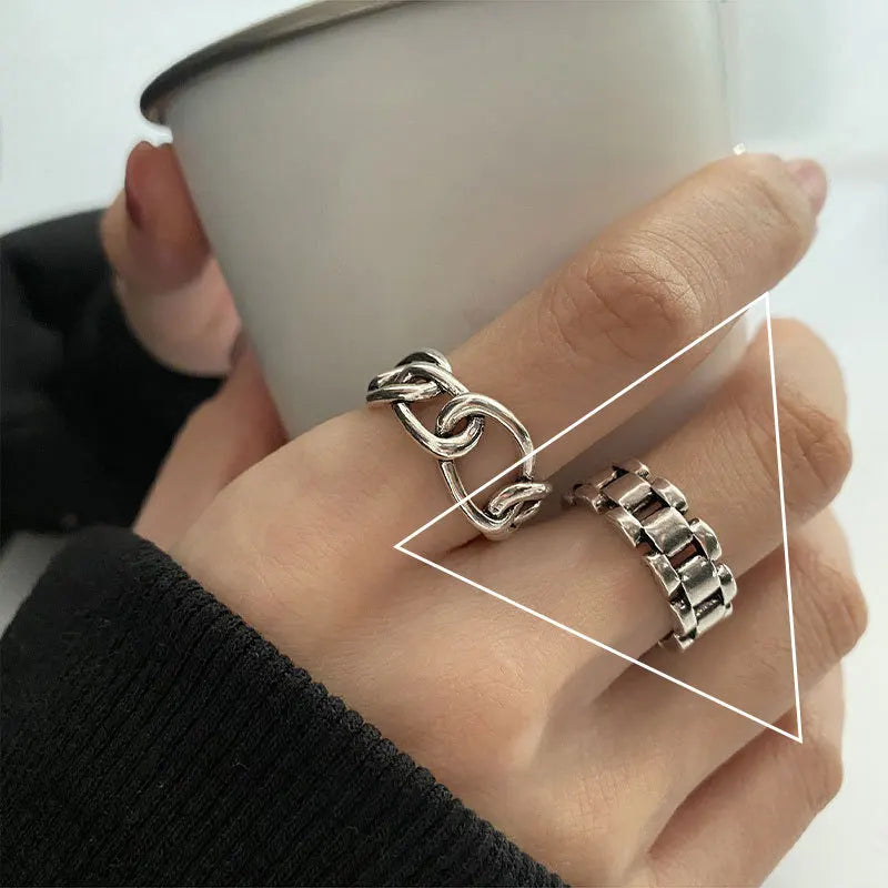 925 Sterling Silver Geometric Multilayer Round Bead Ring Female Fashion Punk Temperament Prevent Allergy Charm Jewelry