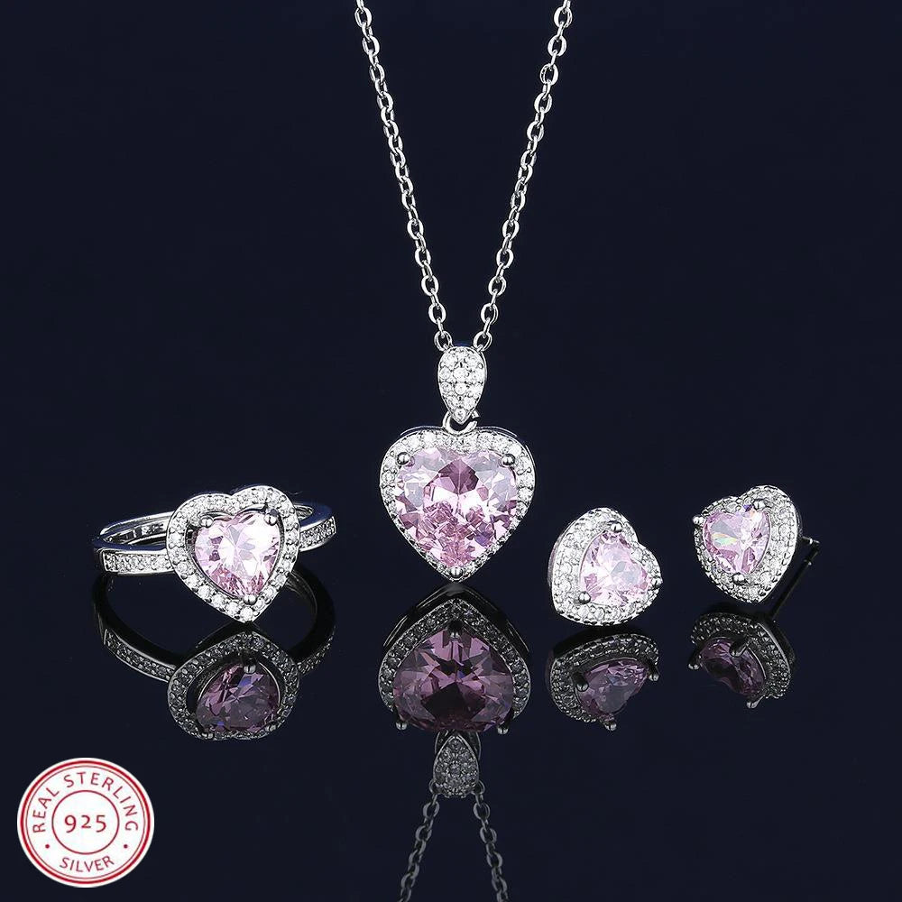 S925 Sterling Silver jewelry for women 3 carat moissanite diamond 3 pieces set necklace ring earrings wedding party