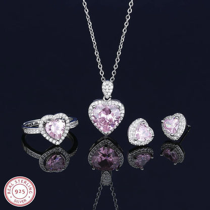 S925 Sterling Silver jewelry for women 3 carat moissanite diamond 3 pieces set necklace ring earrings wedding party