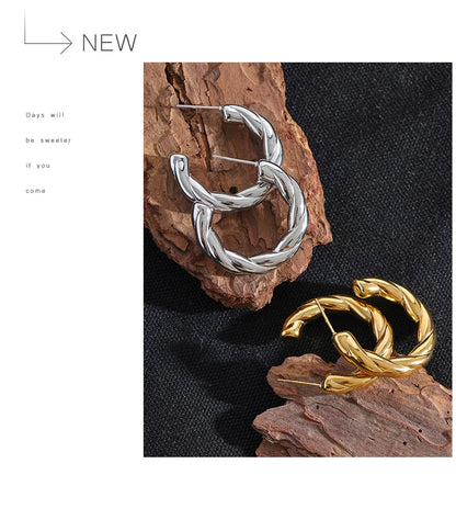 Elysium Stainless Steel C Shape Geometric Twisted Unusual Earrings Gold Silver Color Metal Women Daily Wear Jewelry High Quality