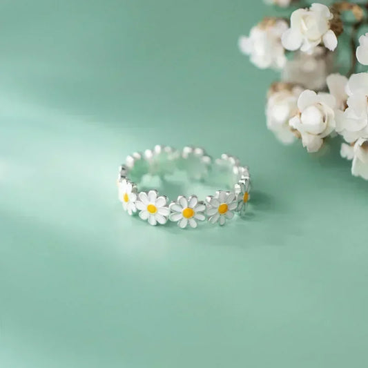Fashion Vintage Daisy Flower Rings For Women Style Adjustable Opening Finger Ring Bride Wedding Engagement Statement Jewelry
