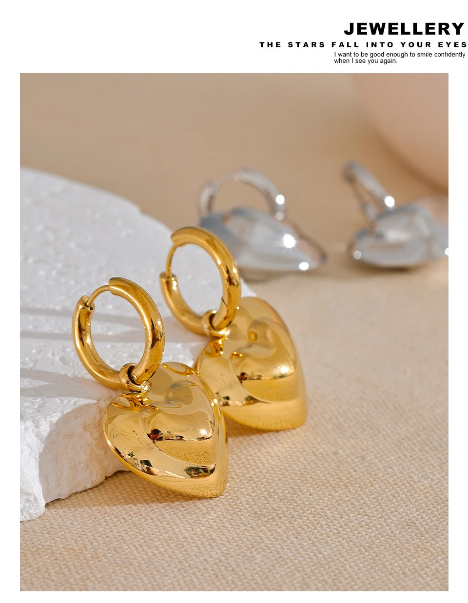 Elysium Exquisite Hollow Smooth Stereoscopic Heart Love Drop Dangle Daily Hoop Earrings Waterproof Stainless Steel Jewelry Women