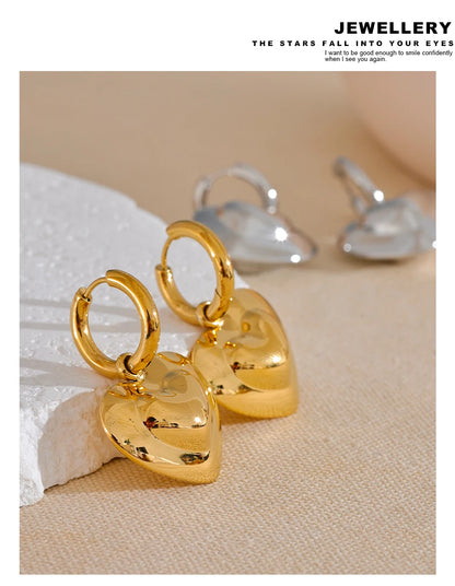 Elysium Exquisite Hollow Smooth Stereoscopic Heart Love Drop Dangle Daily Hoop Earrings Waterproof Stainless Steel Jewelry Women