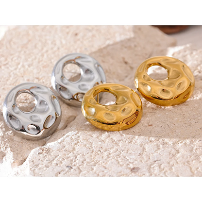 Elysium  New Hammer Stainless Steel Metal Round Hollow Stud Earrings for Women Individualistic Versatile Jewelry Waterproof Gift