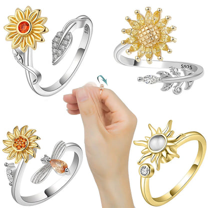 ELYSIUM sunflower fidget ring – rotating relief for daily stress.