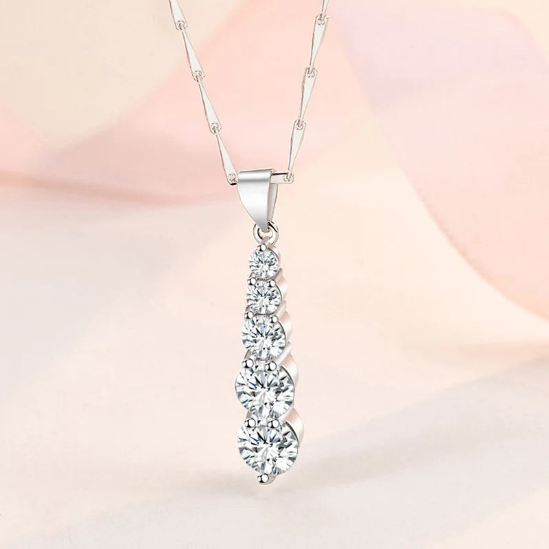 925 Sterling Silver Necklace For Women Round Pendent Sparkling Pave CZ Necklace Fashion Anniversary Birthday Jewelry Gifts